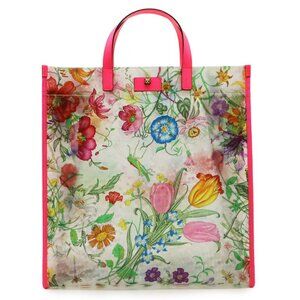 Gucci Flora Clear Bag Tote Bag Floral Pattern Textured Vinyl Leather Multicolor